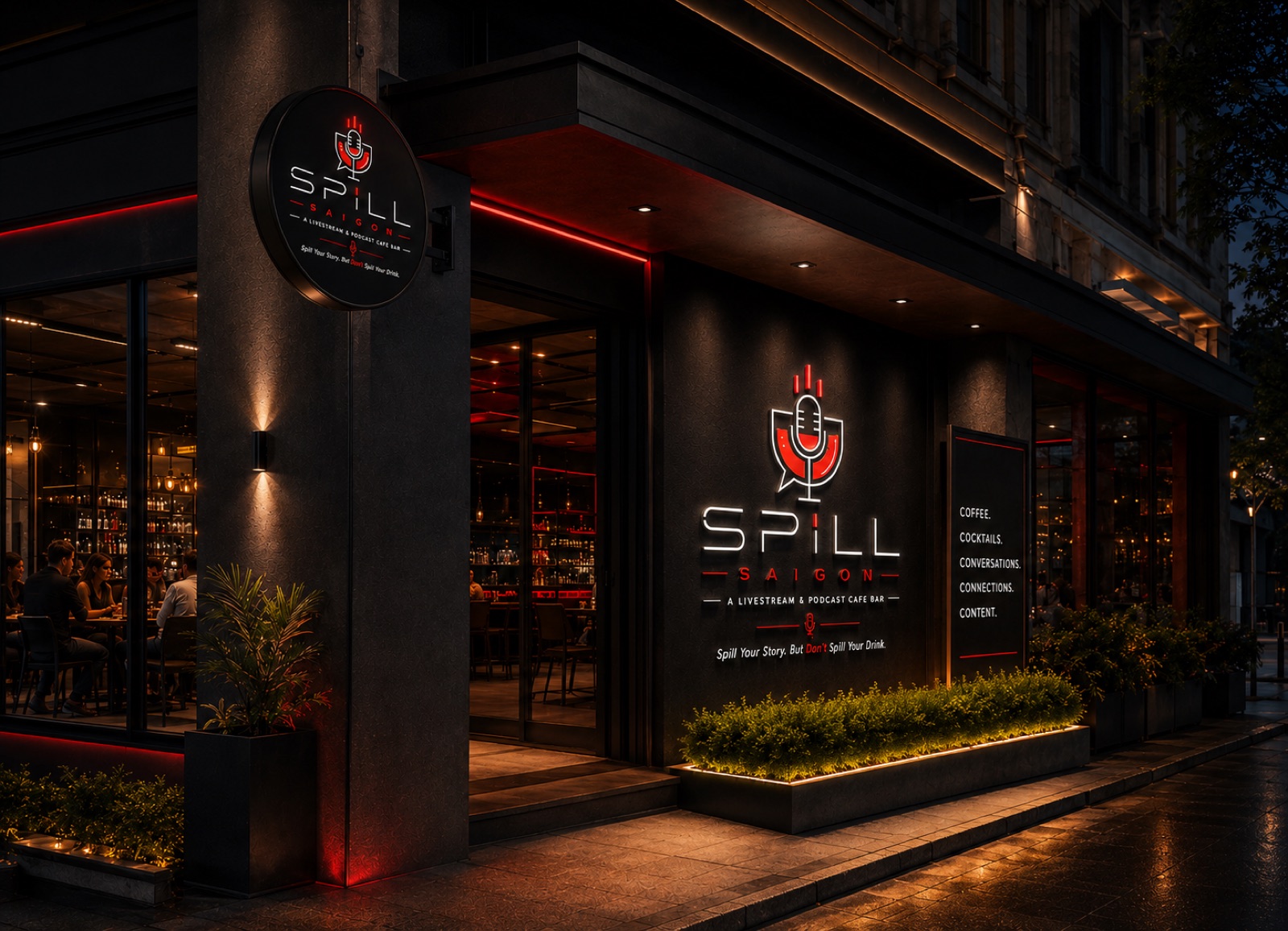 SPILL café bar at night
