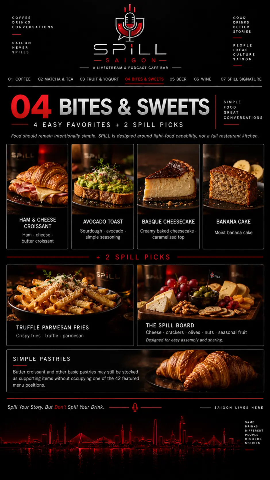 SPILL Saigon Bites + Sweets menu