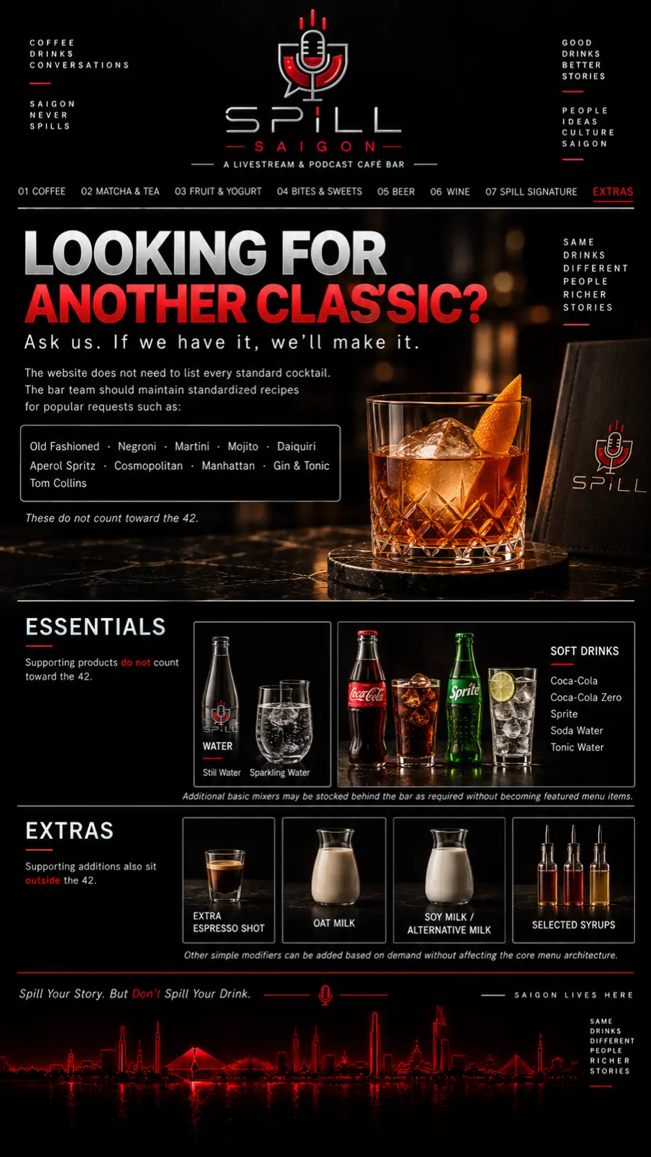 SPILL Saigon Essentials + Extras menu
