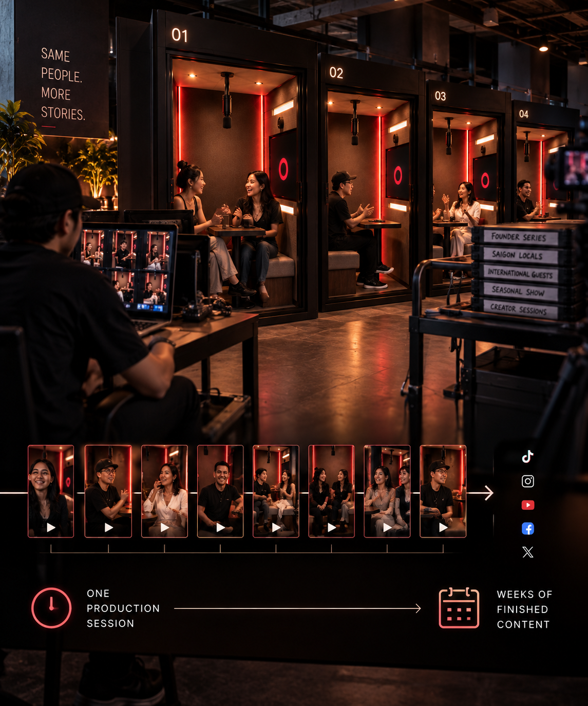 Batch production turns one recording session into weeks of finished podcast content